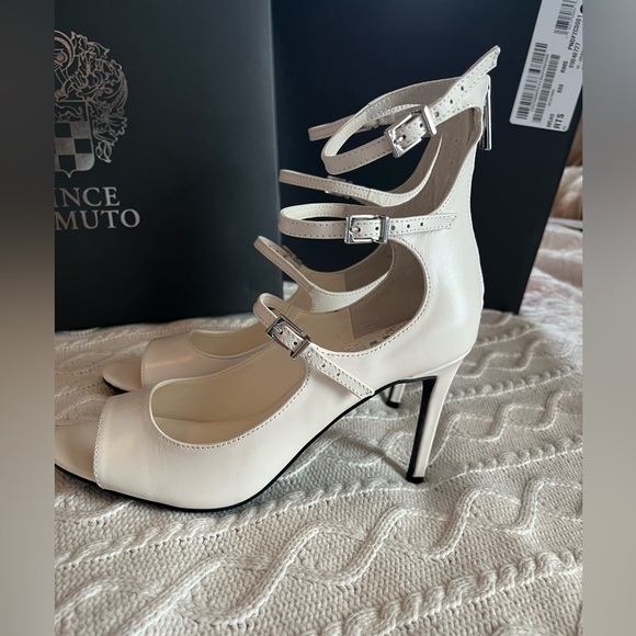 NEW! Vince Camuto Leather Coconut Cream Heels Designer Women’s Size 7.5 - Picture 5 of 16